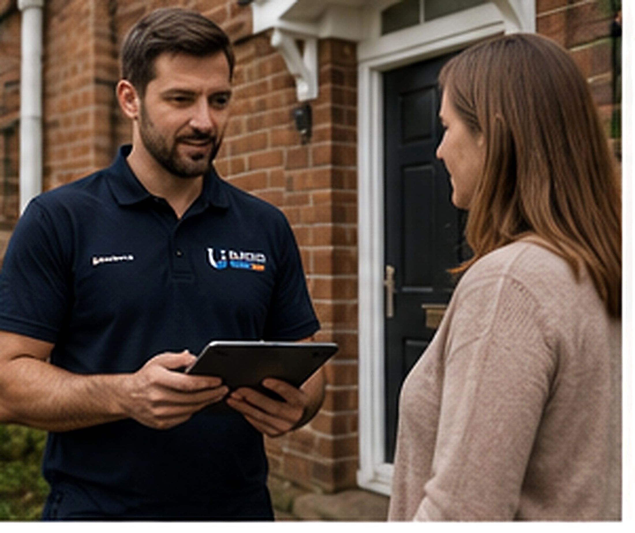 Blocked Drain Expert engineer discussing drainage work with a customer