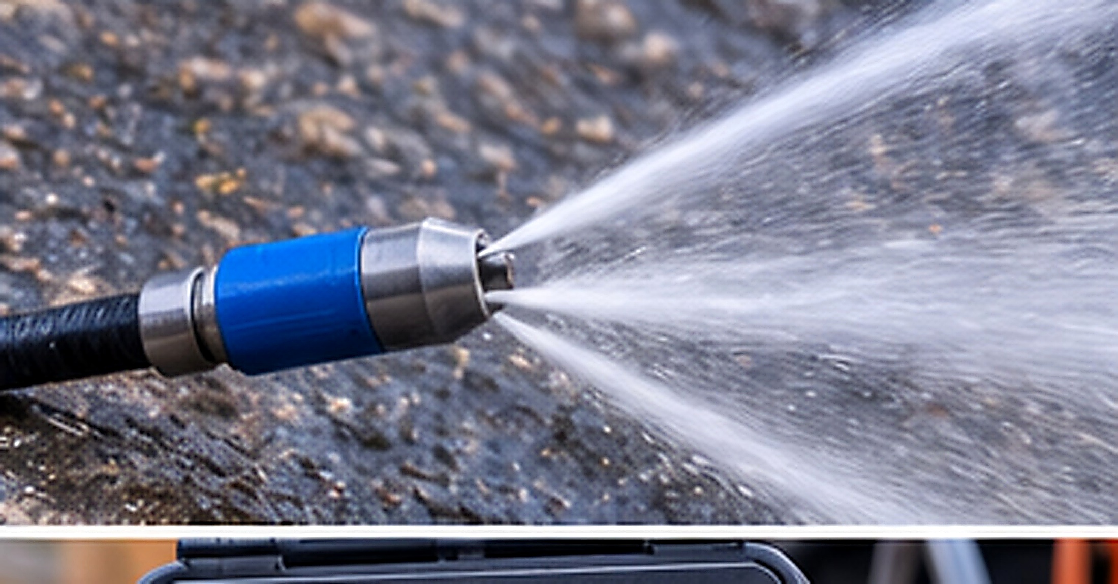 High-pressure drain jetting equipment in action